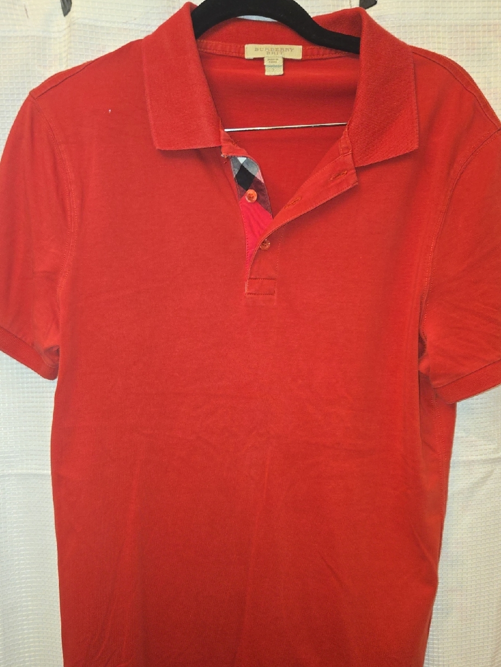 Burberry Red Polo Shirt Signature Nova Check Trim Short Sleeve Women’s S/P